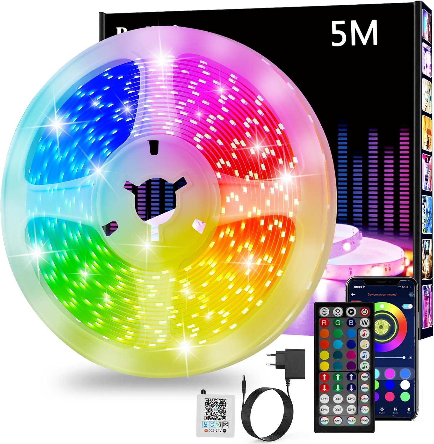 Ruban Led 10m, Led Chambre, Rgb Bande Led Contrôlé Par App Bluetooth Ou Télécommande 44 Touches, Synchroniser Avec Rythme De Musique, Bandeau Led Pour Decoration Chambre,