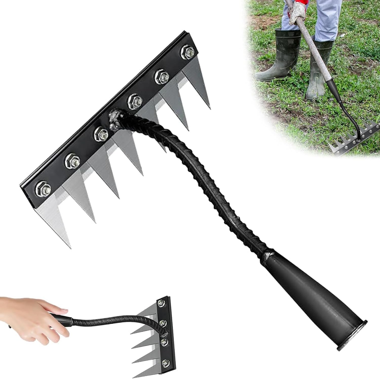 Detachable Gardening Hand Weeder Tool, Steel Manual Weeder Claw Remover Tool, Multifunctional Manganese Steel Manual Claw Remover Weeder, Weed Puller Tool (7 Tines)
