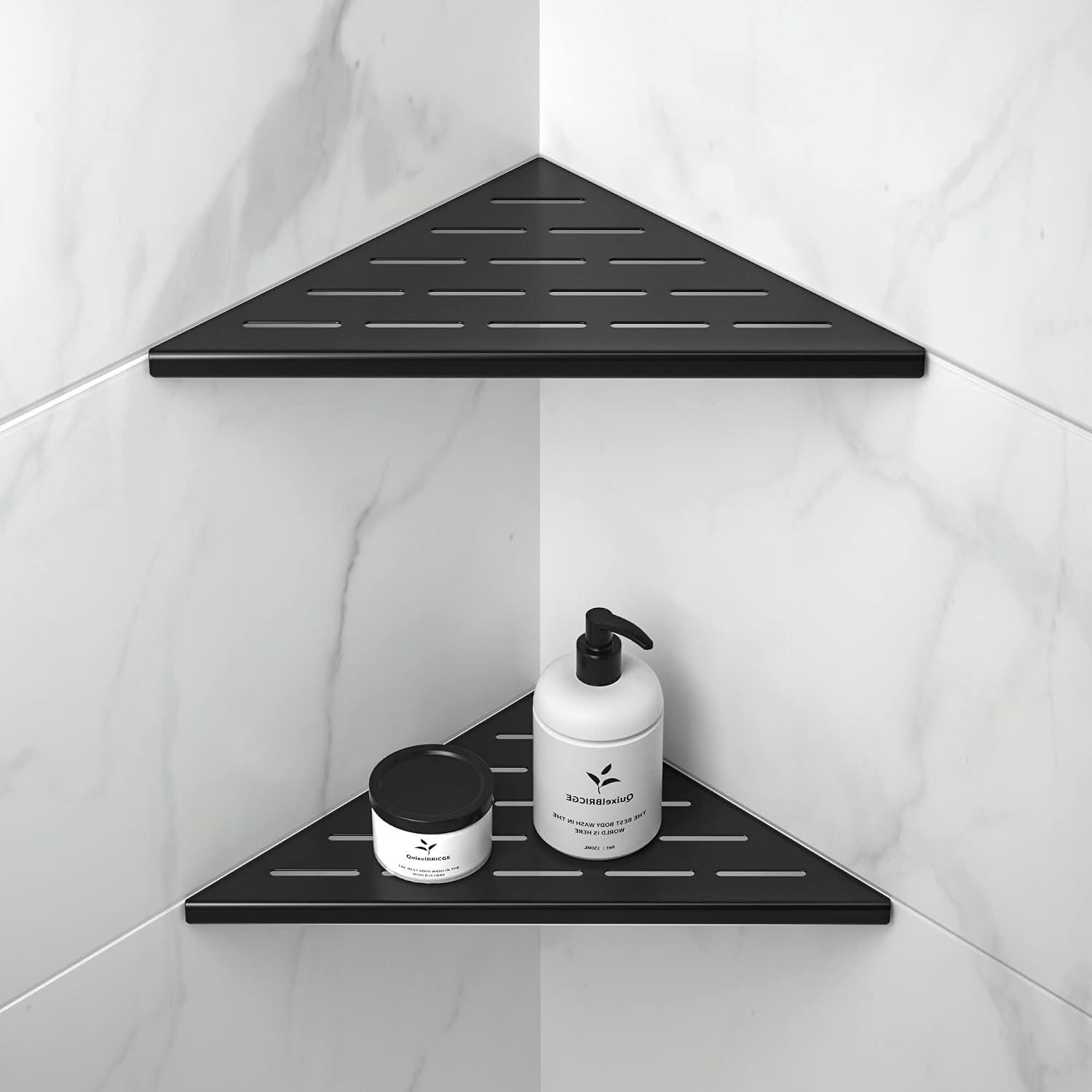 Étagère D'Angle De Douche En Acier Inoxydable 304 Avec Design À Emboîture, Étagère De Douche De 25,4 Cm Pour Mur Carrelé, Sans Perçage, Noir Mat, Lot De 2