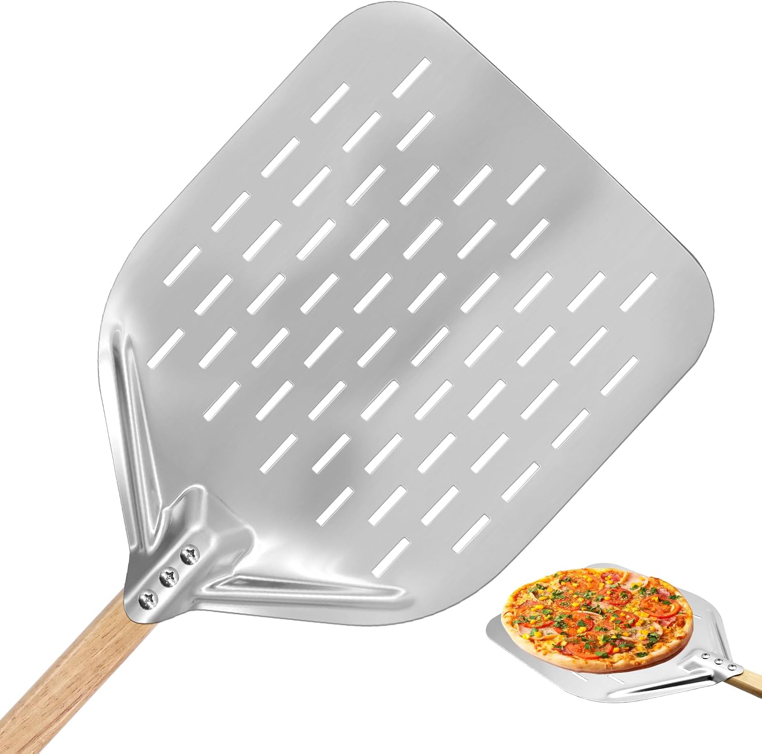 Pelle À Pizza Perforée Grande Pelle A Pizza 30 Cm × 40 Cm Spatule Pizza Avec Poignée En Bois Amovible De 38 Cm, Glisse Facilement Sur La Pierre À Pizza