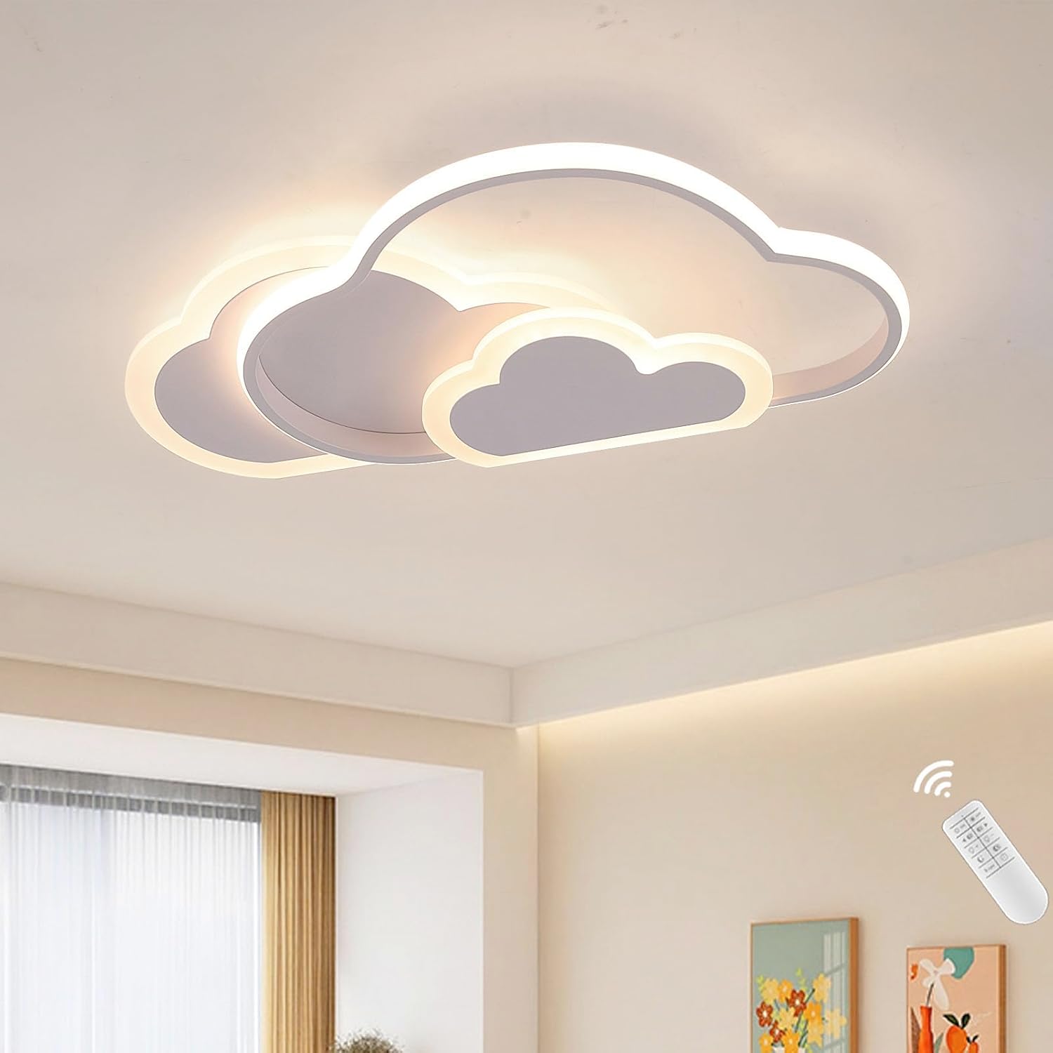 Plafonnier Creative Cloud Shape Dimmable Avec Télécommande, Plafonnier En Acrylique Encastré Pour Le Couloir De La Chambre Du Salon Et La Chambre Des Enfants, 42 23cm 25w, Blanc