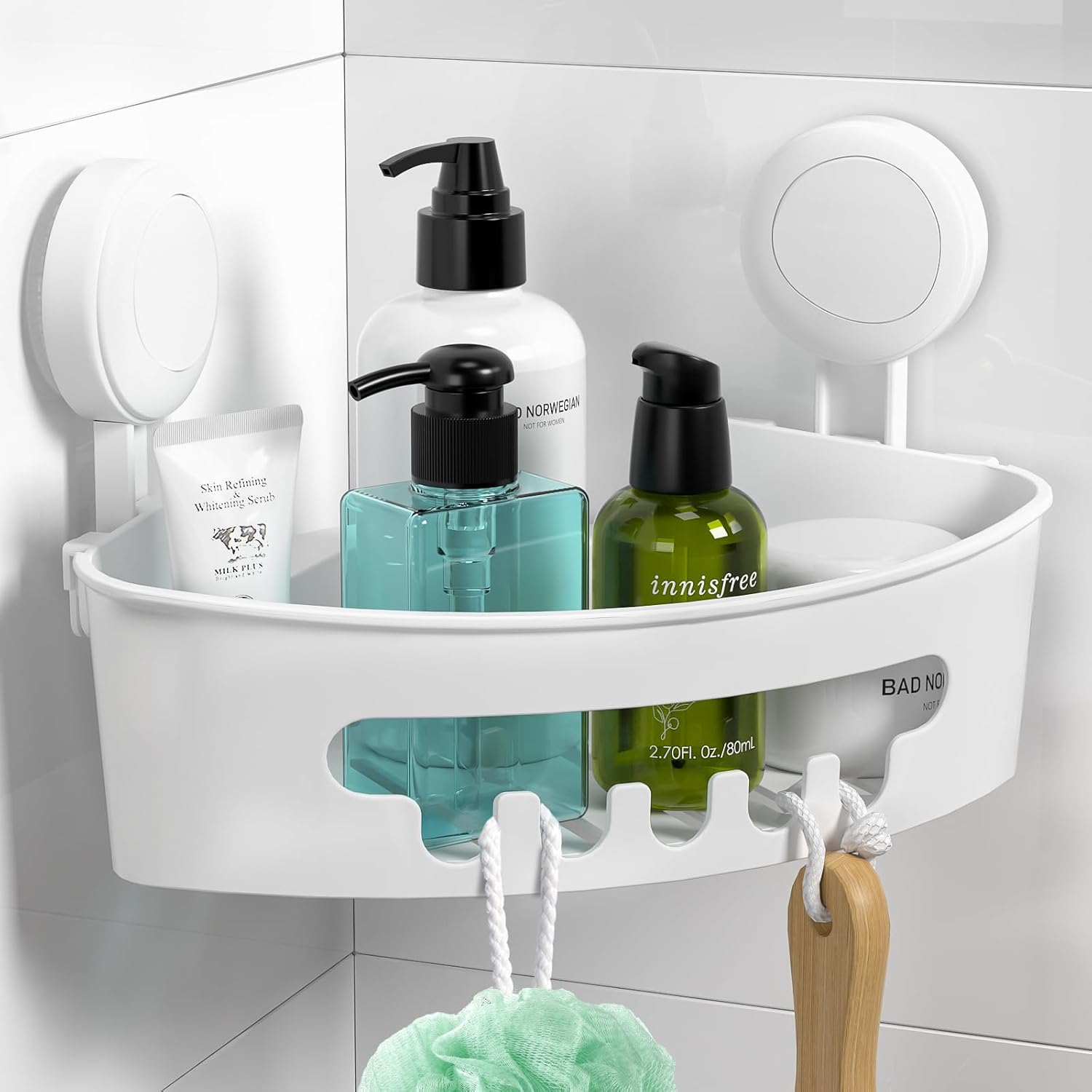 Etagère Douche D'Angle Ventouse Sans Perçage,blanc serviteur Panier De Douche Amovible Pour Salle De Bain Panier Rangement Cusine Pour Shampooing Savon