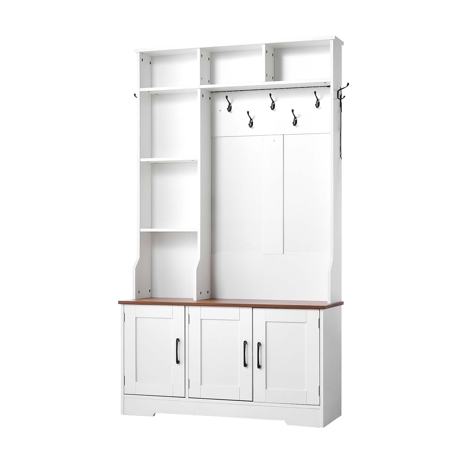 Vevor Garderobenständer 1000x350x1750 Mm, Garderobe Mit Sitzbank, Haken, Ablagefächern, Verstellbaren Schuhablagen, Led-beleuchtung, Flurgarderobe Für Eingangsbereich, Diele, Flur, Weiß