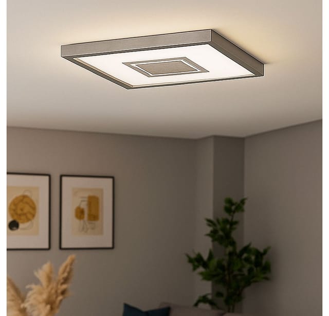Briloner Leuchten LED Deckenleuchte, LED-Leuchtmittel fest verbaut, Warmweiß, Deckenleuchte Wohnzimmerlampe LED Backlight silber quadratisch opal