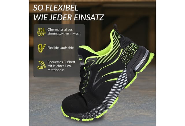 ELIWORX S1 PL Schuh mit Stahlkappe, Atmungsaktives Mesh - Arbeitsschuhe Herren Sicherheitsschuh Durchtrittsichere Zwischensohle aus Kevlar, besonders rutschhemmend