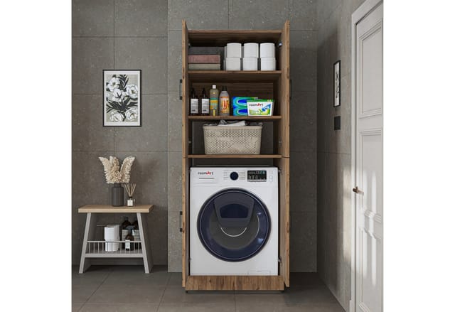 Roomart Waschmaschinenumbauschrank Waschmaschinenschrank SERIE DORA II - für Waschmaschine & Trockner (für Waschmaschine & Trockner mit Regalböden, Weiß • Weiß Eiche • Anthrazit Eiche • Eiche • Schwarz-Eiche)