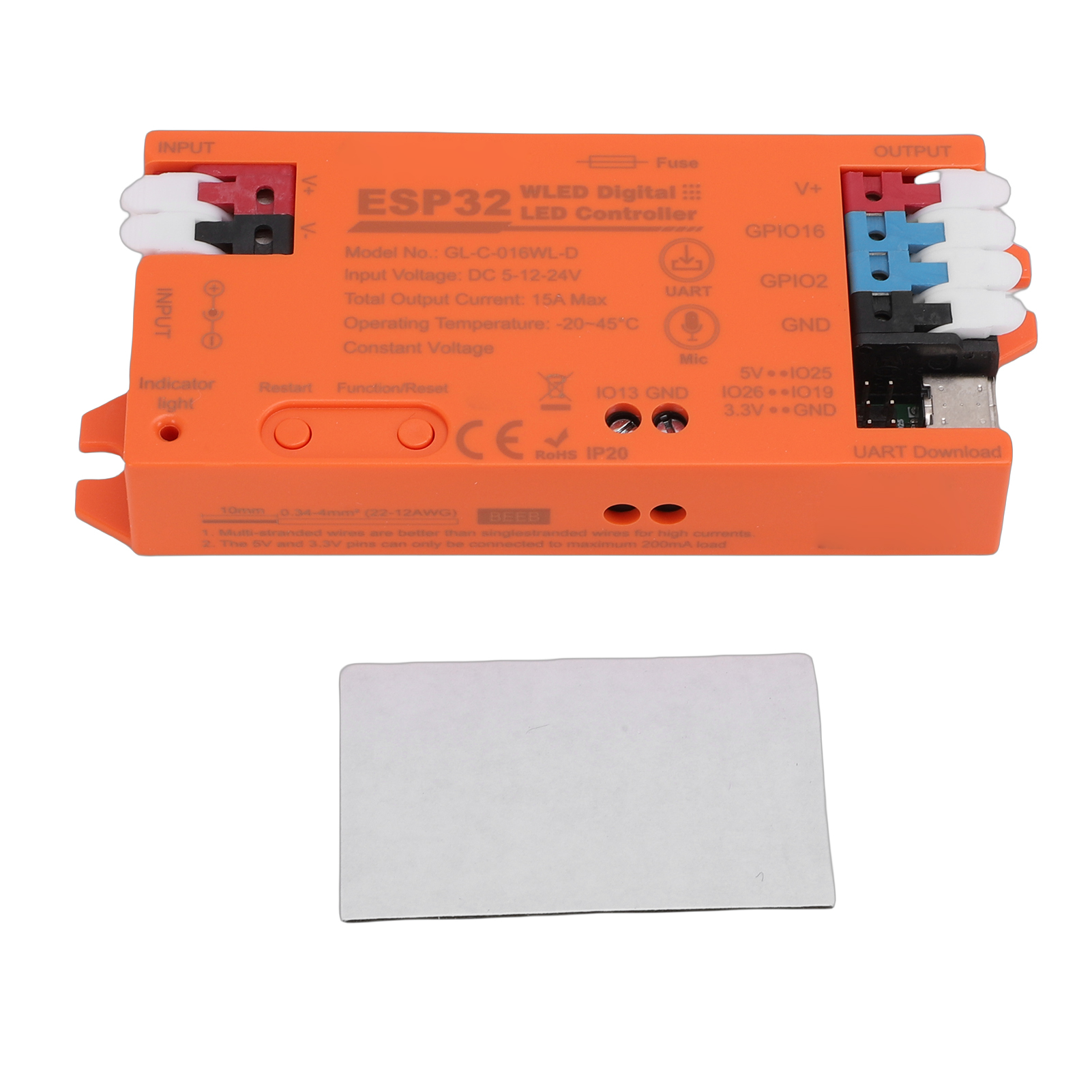Contrôleur De Bande Led Avec Microphone Intégré, Compatible Avec Les Fusibles 15a, Éclairage Dynamique, Usb C Uart, Décharge De Relais À Économie D'Énergie, Contrôle Par Application, Couleur Orange.