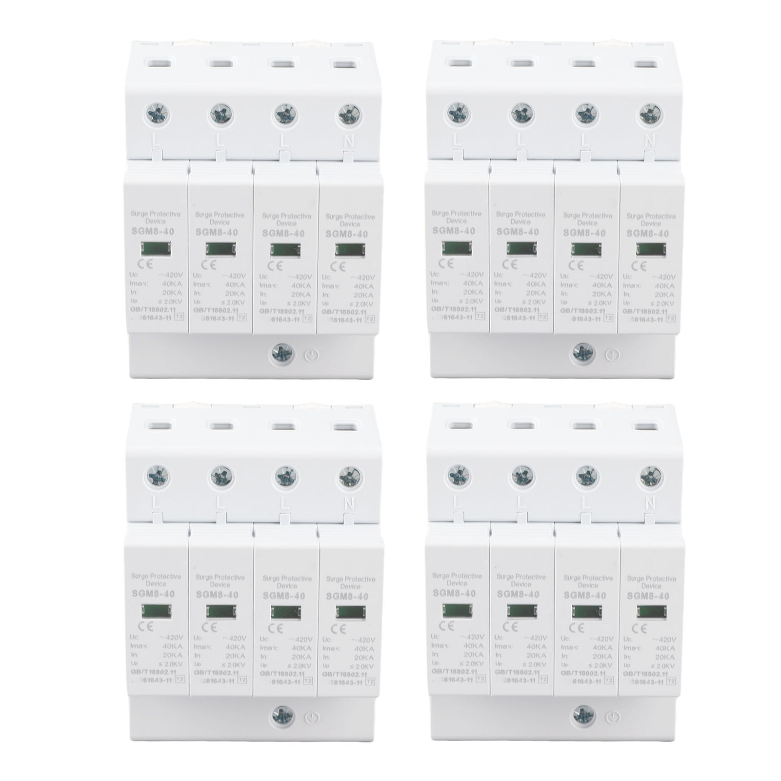 4 Protecteurs De Surtension Sur Rail Din, 4p, 40ka, Dispositif De Protection Basse Tension Pour Équipements Électriques.