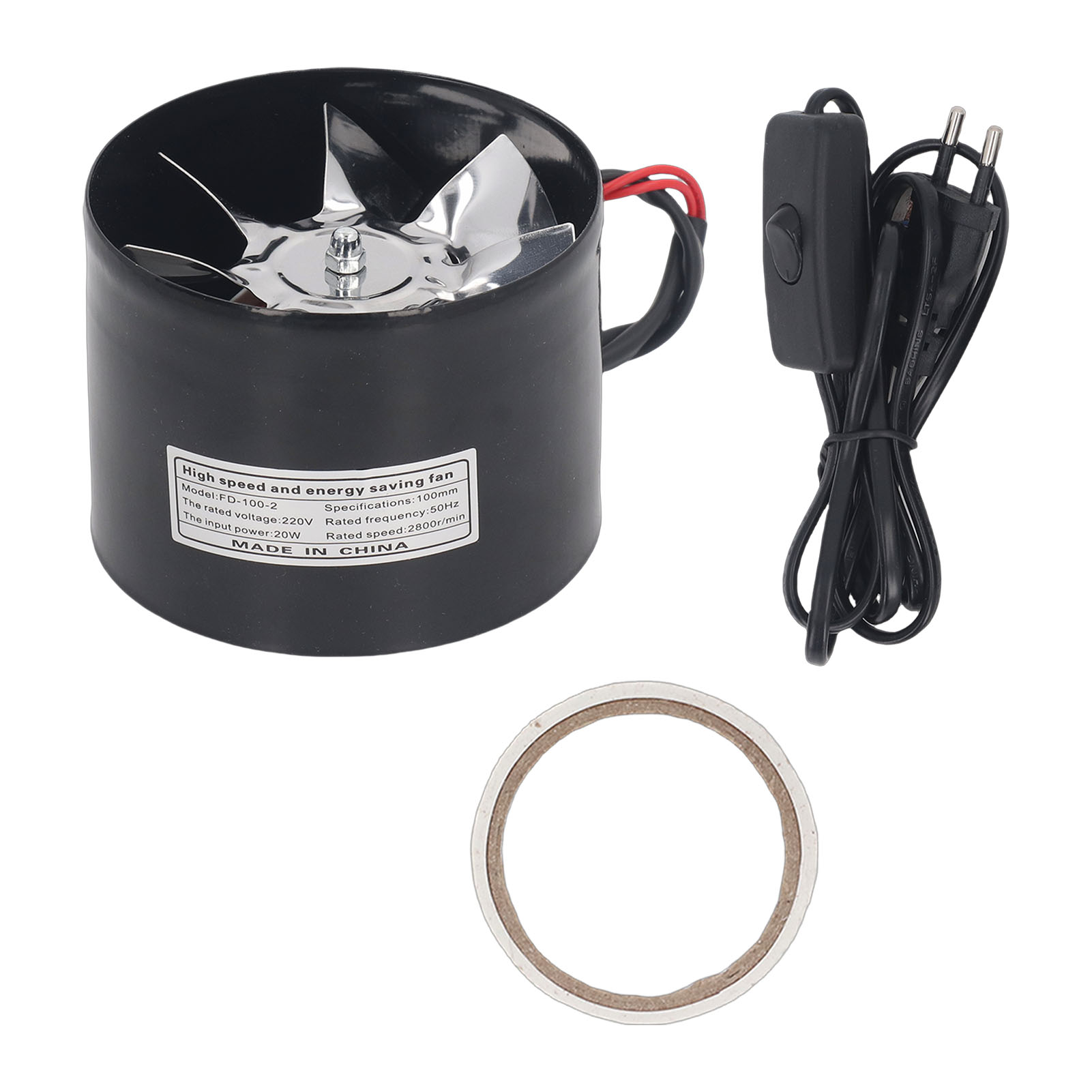 Ventilateur De Gaine De 100 Mm, Débit D'Air De 140 M³/h, Vitesse De 2 800 Tr/min, Faible Niveau Sonore, Gaine Pour Salle De Bain, Cuisine, Serre, Chambre De Culture, Garage. Prise Européenne.
