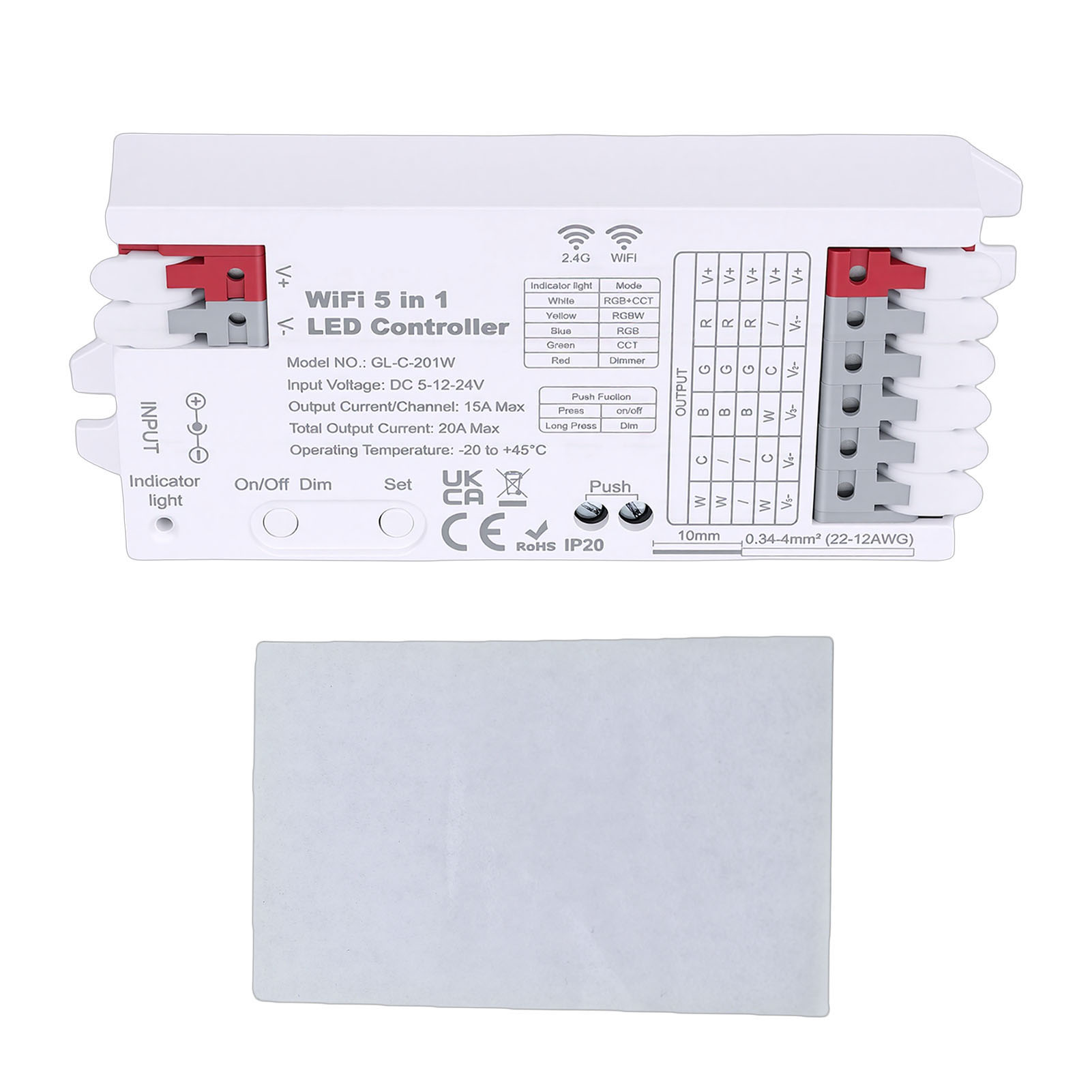 Contrôleur De Lumière Led Compatible Avec L'Application Tuya Smart, Wi-fi, Bluetooth 2,4 Ghz, 5 En 1, Rgbcct, Rgbw, Rgb Wwcw, Mode De Variation D'Intensité, 20 A