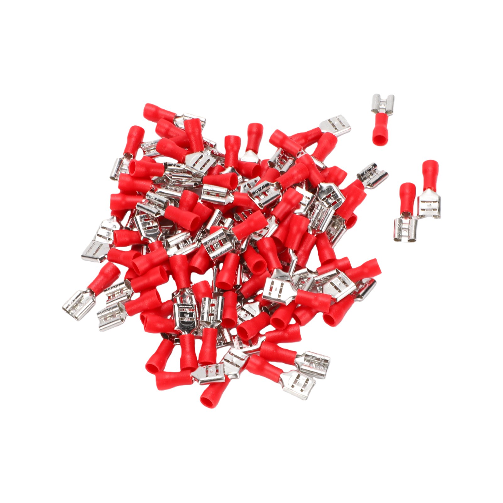 100 Cosses À Sertir Fdd1.25-250 Avec Manchon Isolant Rouge, Connecteur Femelle De Type Fourche Pour Câblage Électrique.