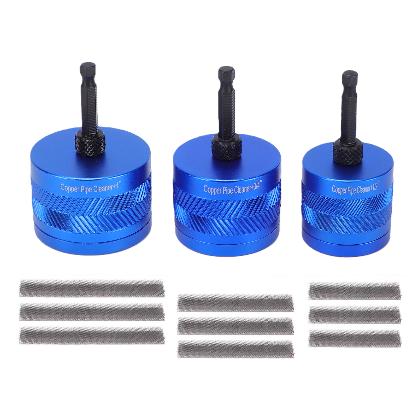 Ensemble De 9 Brosses De Nettoyage Pour Tuyaux En Cuivre De 1/2", 3/4" Et 1" Avec Embout Pour Perceuse. Élimine La Rouille Et L'Oxyde. Tige Hexagonale Robuste. Préparation Pour Soudure De Plomberie. B
