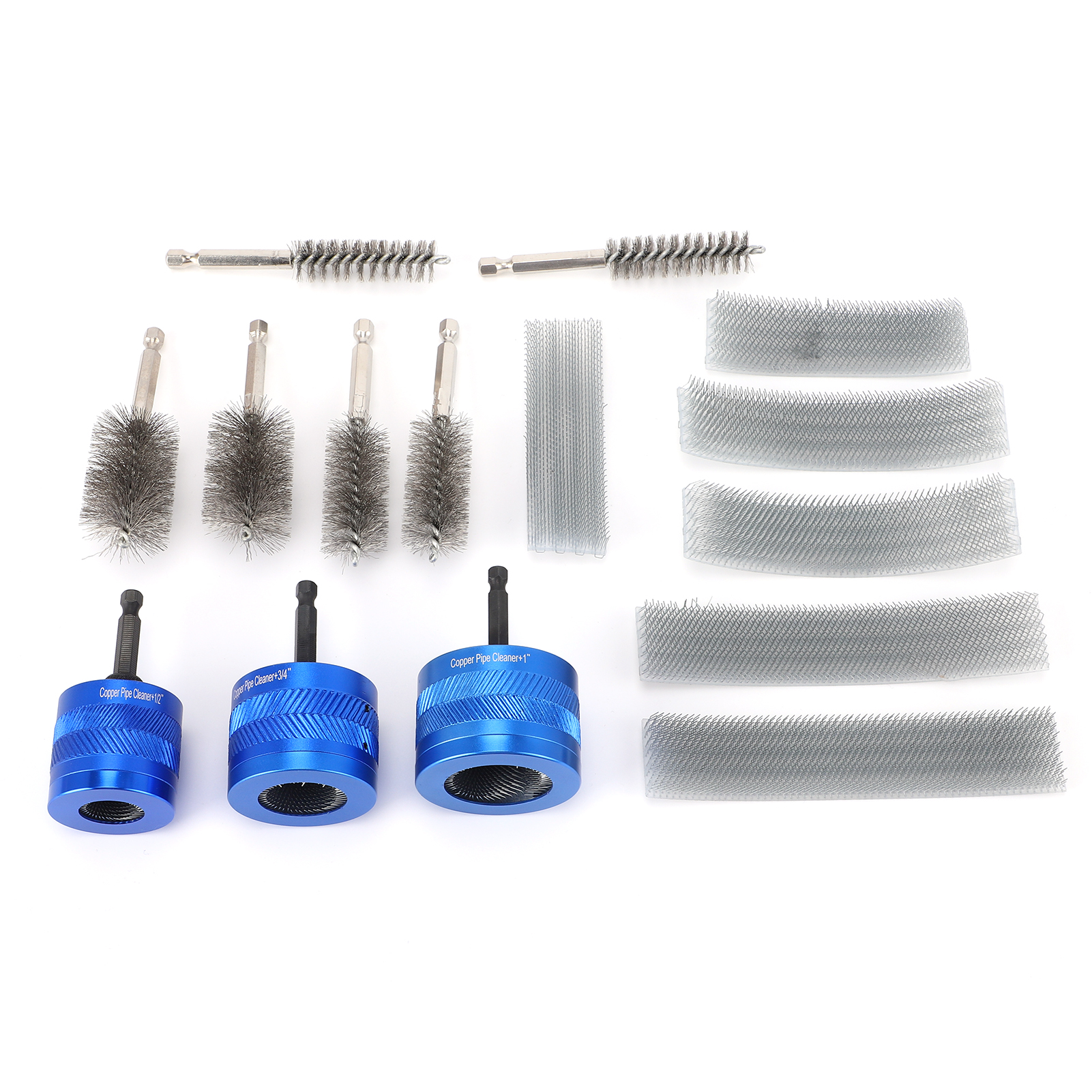 Kit De Nettoyage De Tuyaux En Cuivre Pour Perceuse, 1/2", 3/4" Et 1", Pour Tuyaux En Cuivre, Aluminium Et Fer, Bleu.