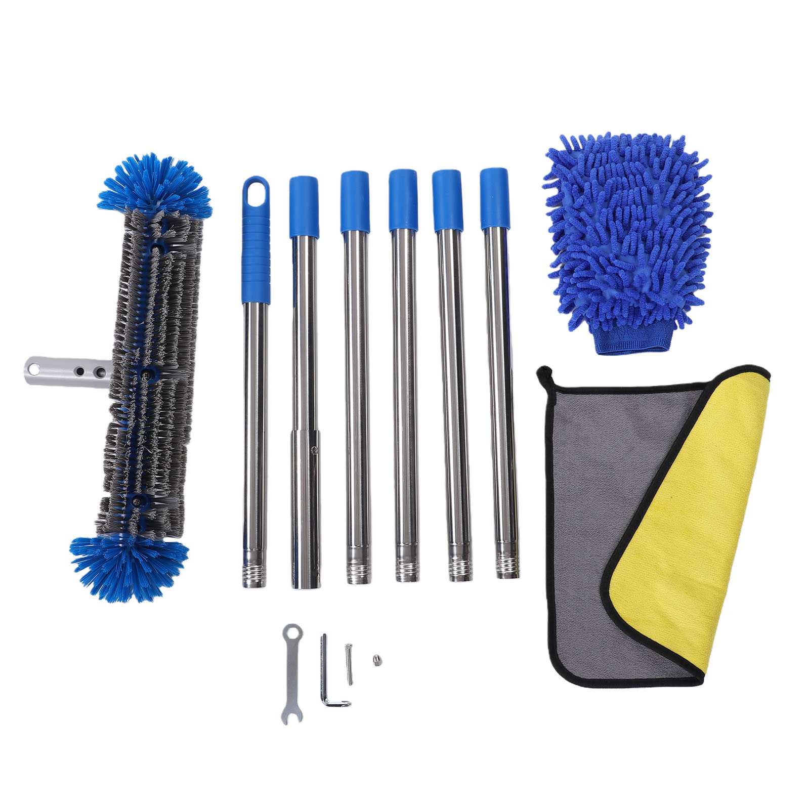 Ensemble De Brosses De Piscine 2 En 1 Avec Brosses Rondes Détachables Et Manche Extensible En Aluminium De 225 Cm, Bleu.