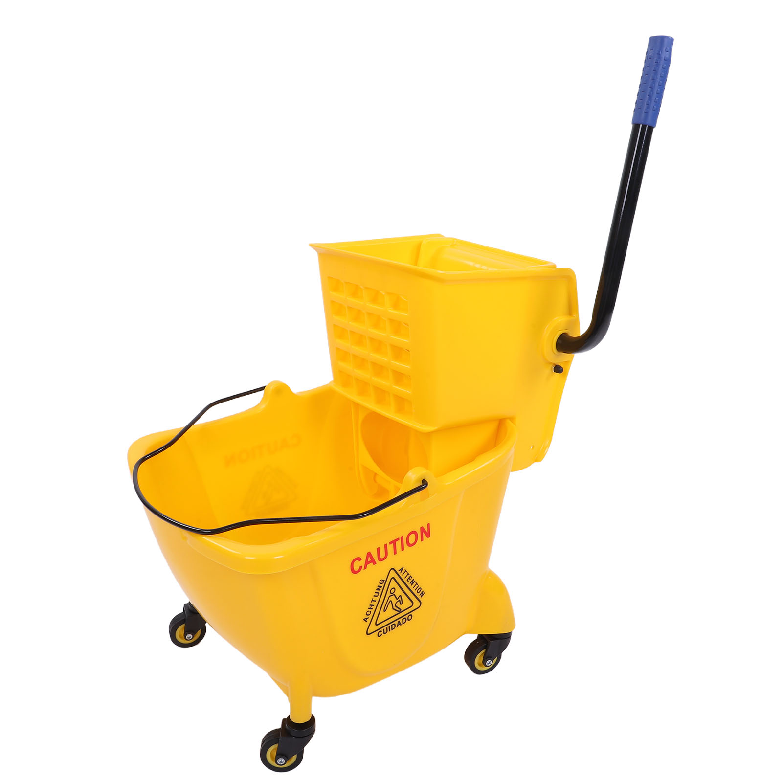 Seau À Franges Commercial De 24 Litres Avec Roues, Essoreuse Latérale Et Forme Rectangulaire Pour Le Nettoyage Des Sols, Couleur Jaune.