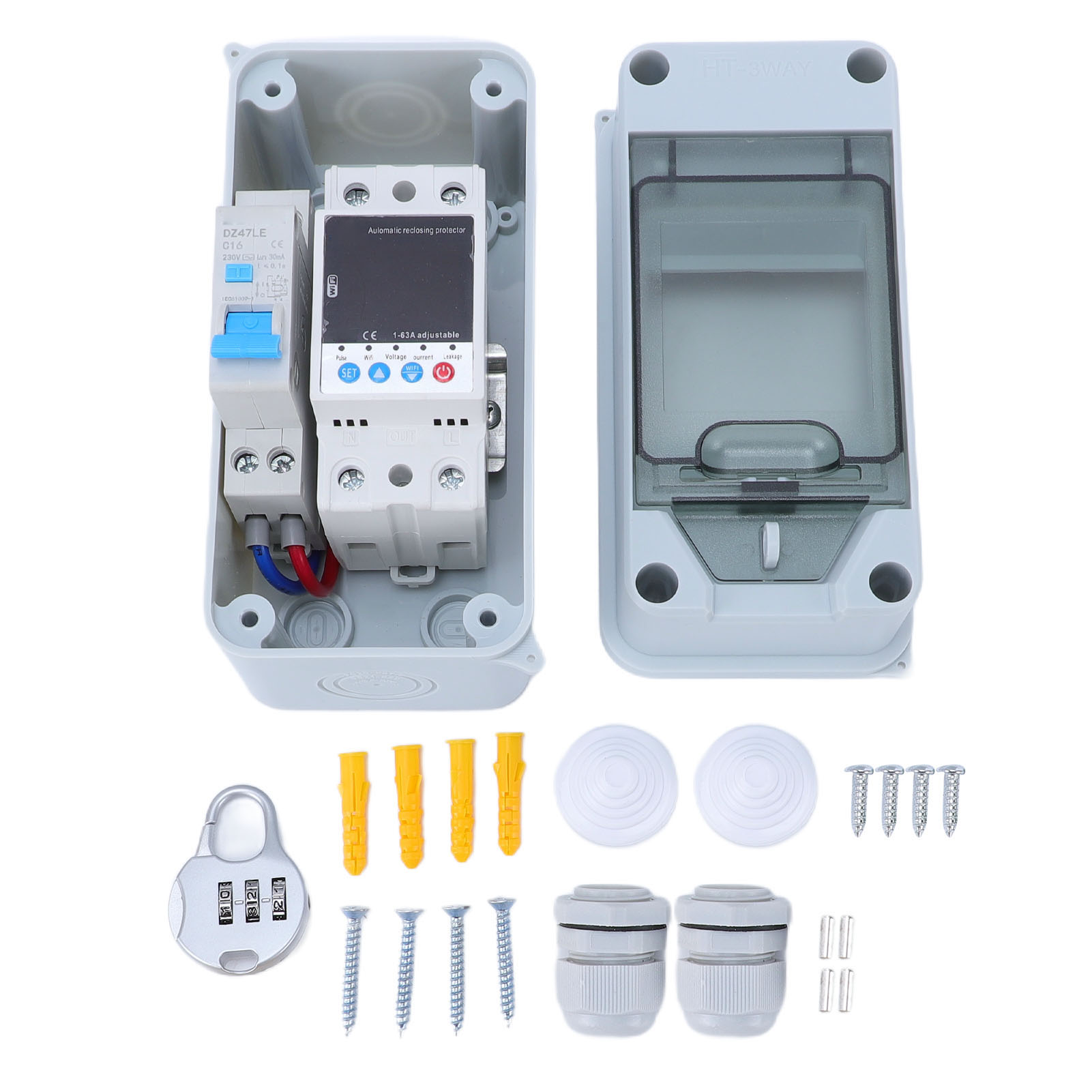 Boîtier De Commutation Électrique Extérieur Étanche, Compatible Avec Les Disjoncteurs 63a Avec Protection Contre Les Fuites Via Tuya Smart Wifi Et Télécommande Sans Fil.