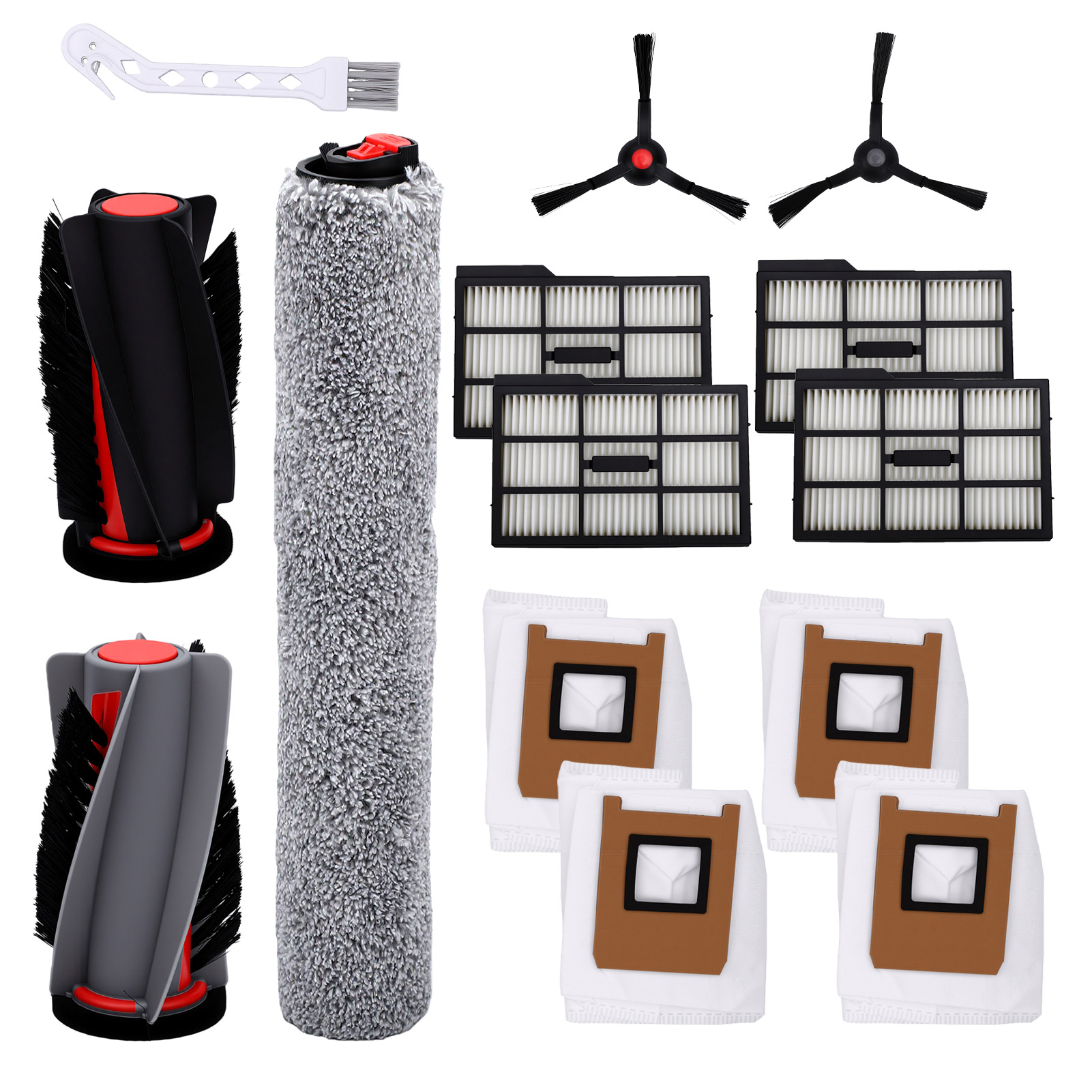 Kit De Remplacement De 16 Pièces Pour Aspirateur Robot : Brosse Principale, Serpillière Rotative, Sac À Poussière Et Système De Nettoyage. Compatible Avec Les Modèles Eufy Omni E25, E28 Et E25/e28.