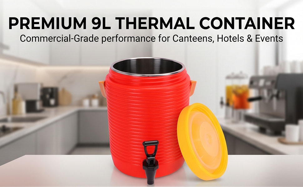 Conteneur Isotherme De 9 Litres En Acier Inoxydable Rouge Avec Robinet, Revêtement Intérieur 304, Distributeur De Boissons Chaudes Et Froides Commercial, Grande Capacité, Seau À Riz Pour Cafétérias Et