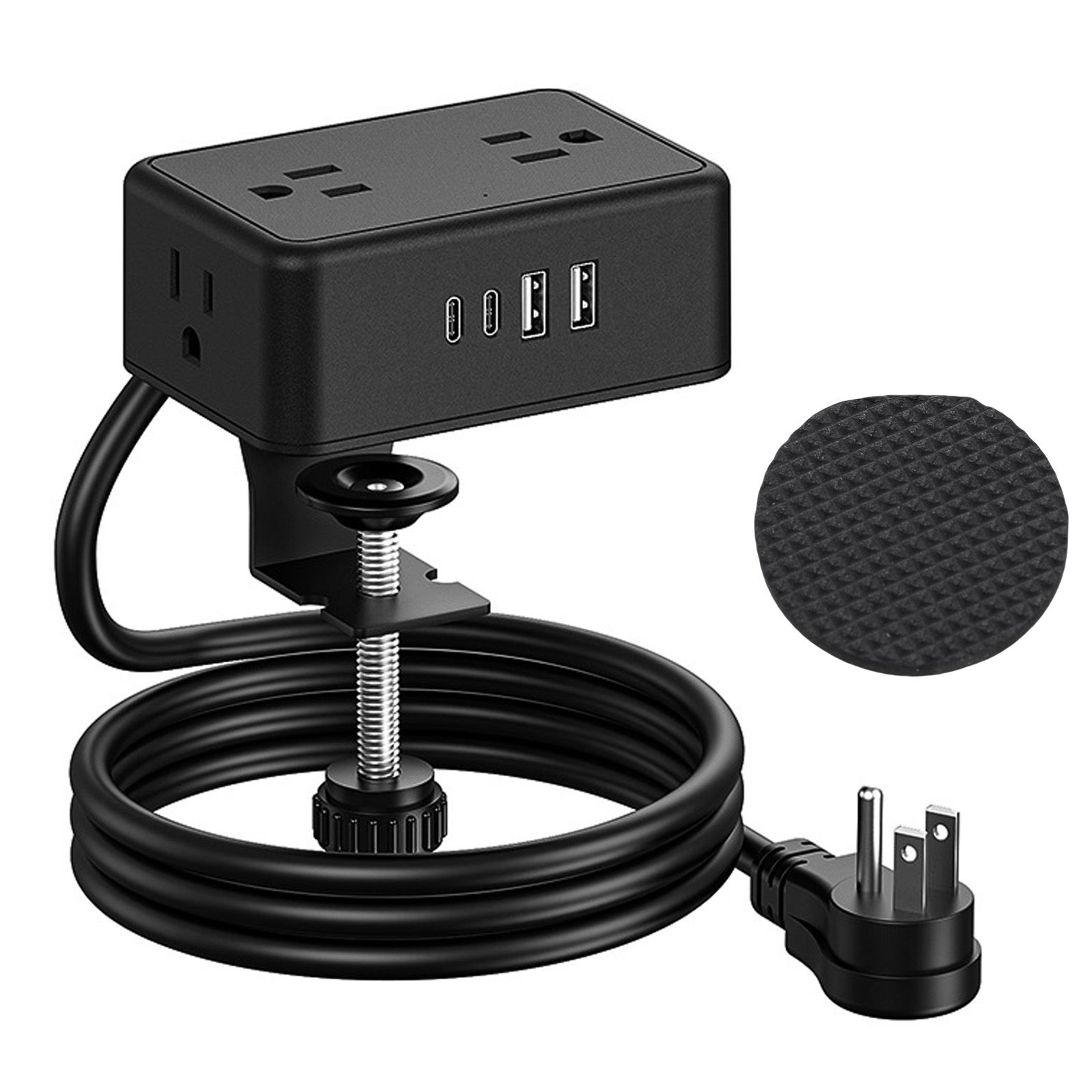 Multiprise À Pince De Bureau, Station De Charge De Bureau Avec 4 Prises Usb (2 C), Câble De 2 Mètres (6,56 Pieds) Pour Surfaces De 3 Mm À 45 Mm D'Épaisseur, Prise Américaine.
