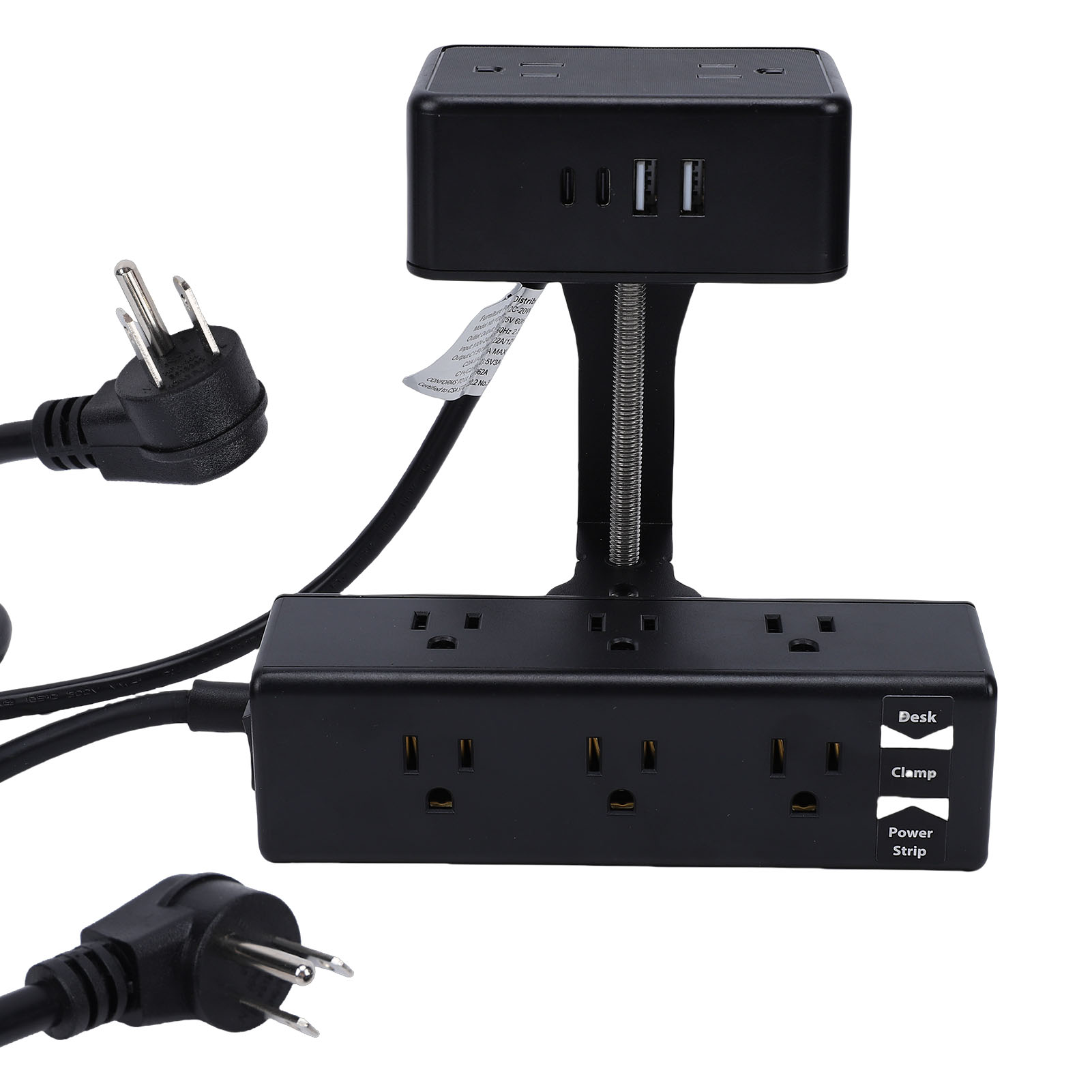 Multiprise De Bureau Double Couche Avec Pince, 12 A, 1500 W, 13 Prises Secteur, 2 Ports Usb, Fixation Murale, Câble De 2 M Pour Bureau À Domicile. Prise Américaine.