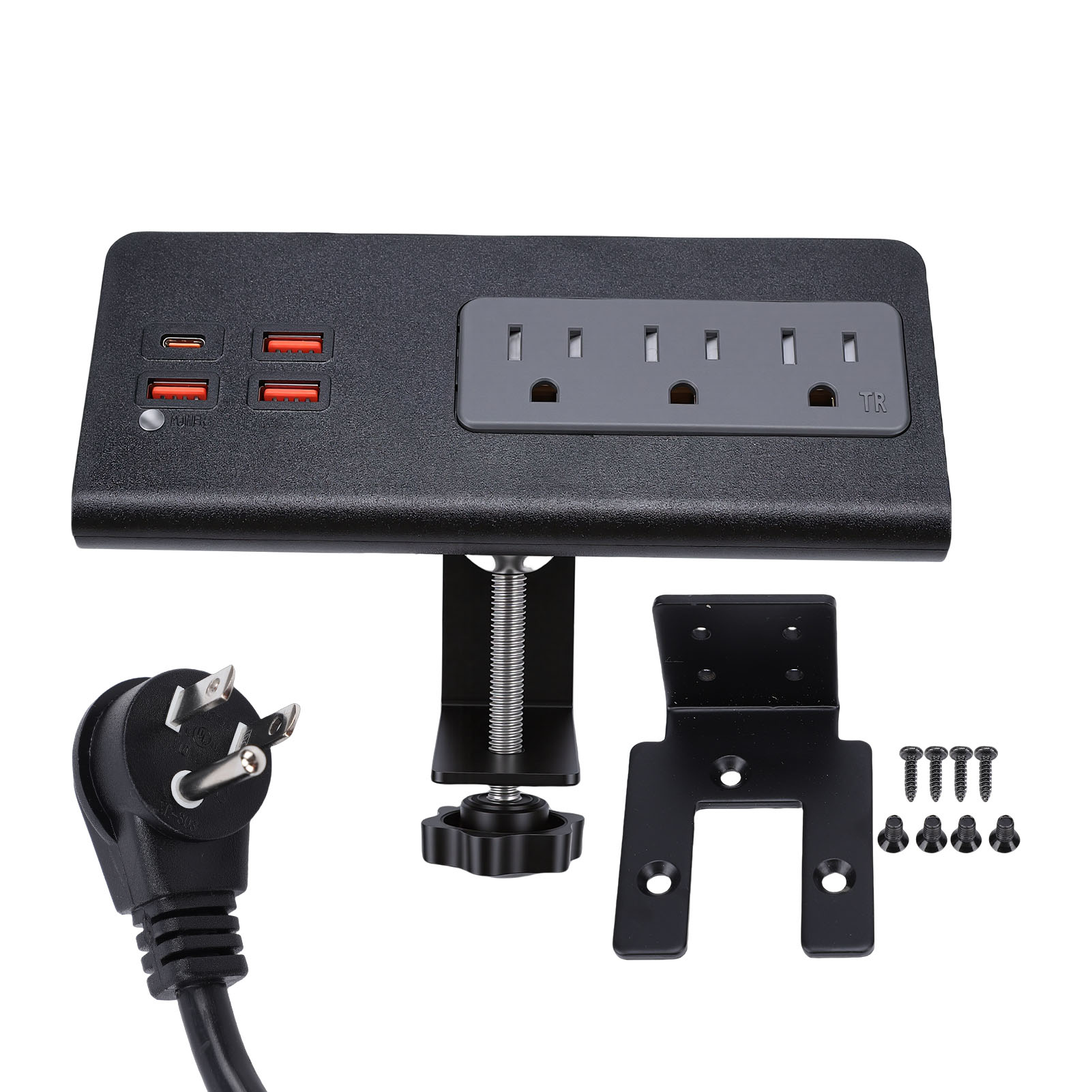 Multiprise De Bureau Avec Pince, 15 A, 1875 W, 3 Prises Secteur, 1 Port Usb-a, 1 Port Usb-c, Protection Contre Les Surtensions Pd20 W, Fixation Sur Bord De Bureau, Idéale Pour La Maison Et Les Hôtels.
