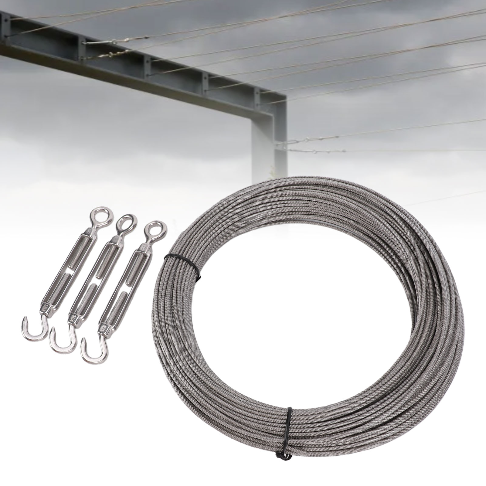 Kit De Câble En Acier Inoxydable De 50 M, Câble En Acier De 2 Mm Avec Douilles En Aluminium M2 Pour Suspendre, Attacher, Treillis, Jardinage Et Plantes Grimpantes.