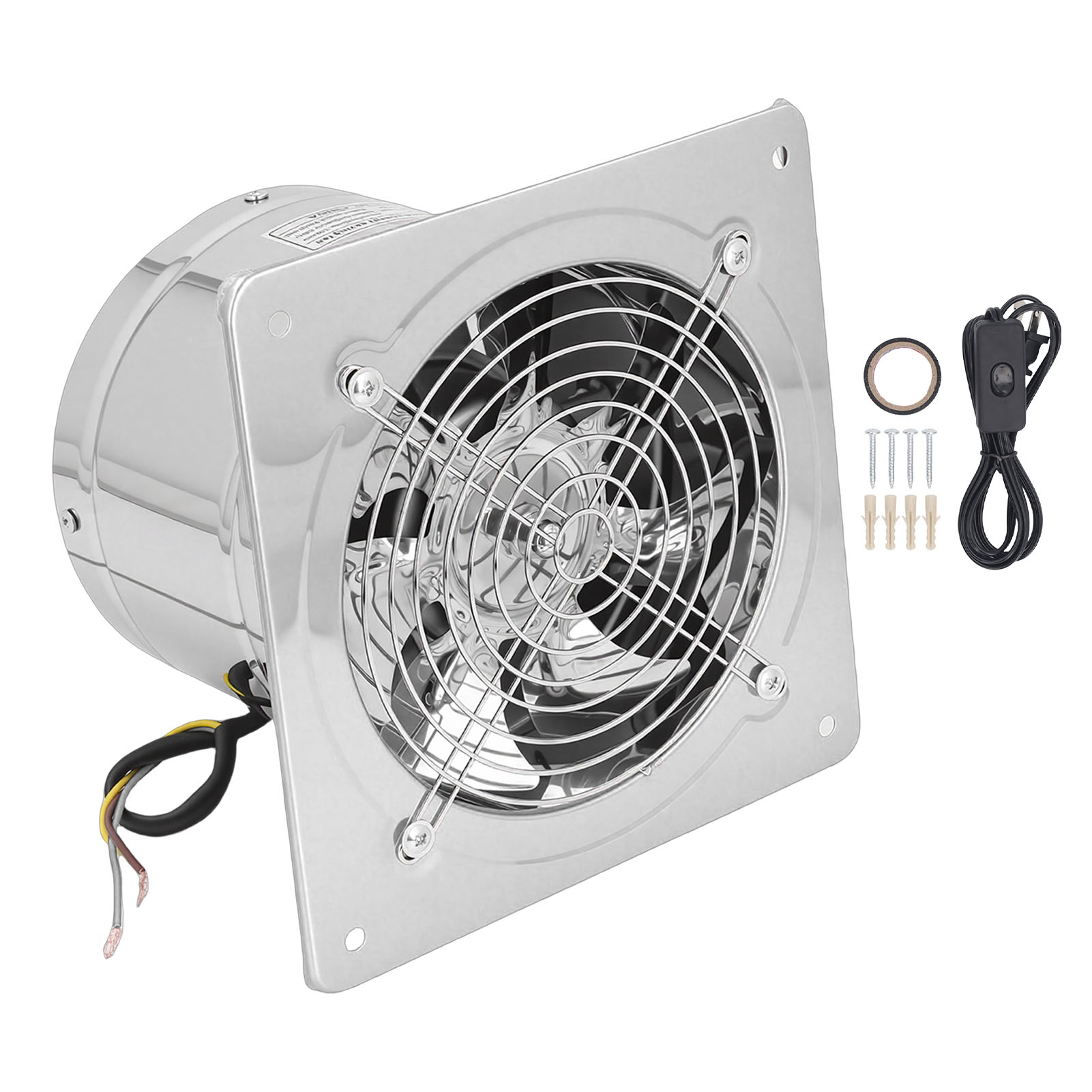 Ventilateur Extracteur En Métal De 6 Pouces Avec Interrupteur Et Clapet Anti-retour, 500 M³/h, Montage Mural, Pour Garage, Cuisine, Salle De Bain, Poulailler, Couleur Argent, Prise Américaine.