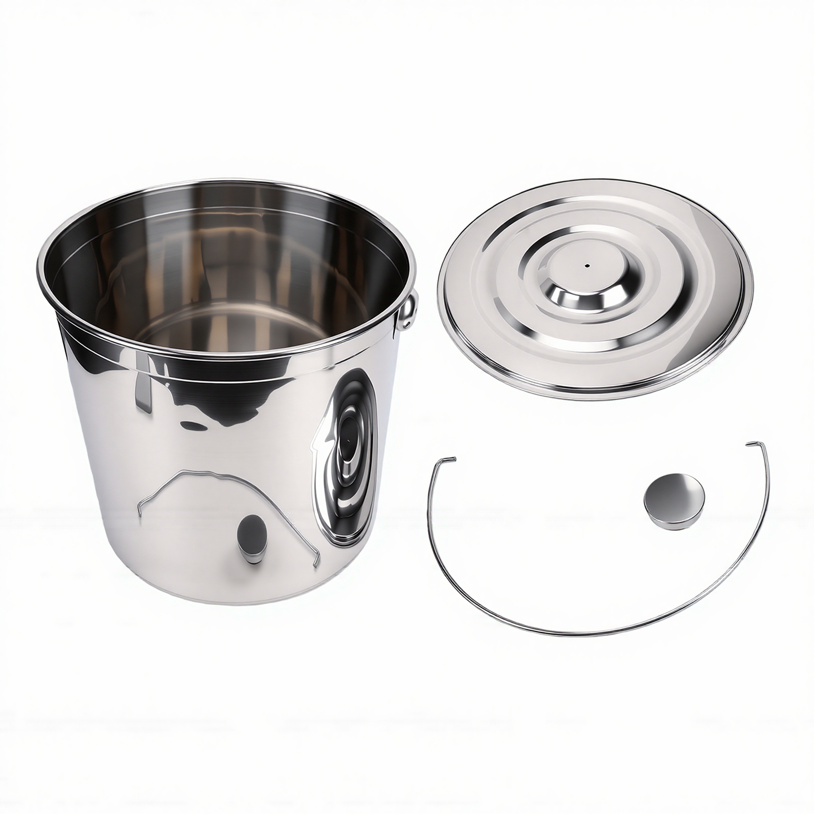 Seau En Acier Inoxydable Poli Miroir, Seau De Rangement En Métal Avec Poignée Et Couvercle Pour Le Nettoyage Des Aliments Pour Animaux Dans Les Cuisines Professionnelles.