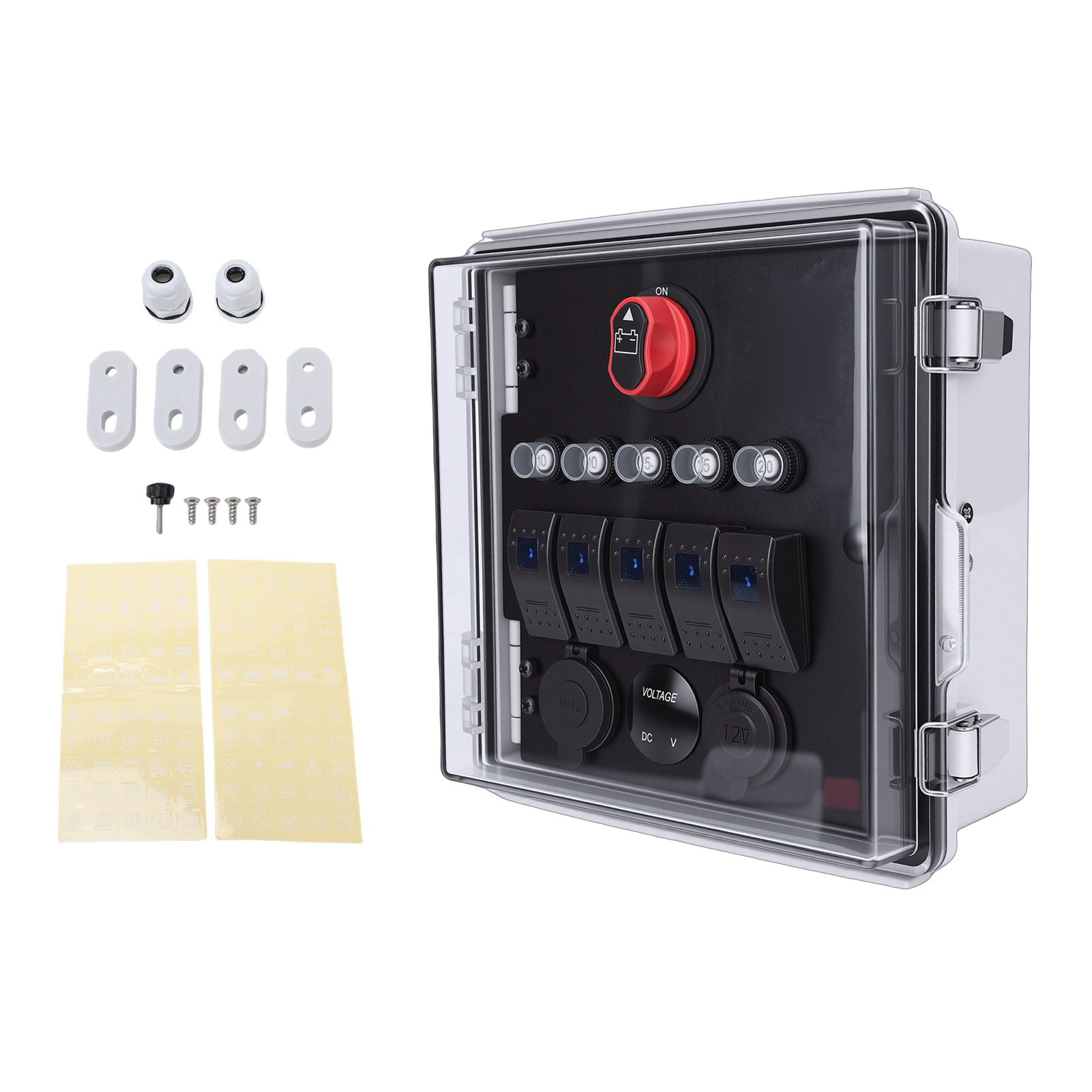 Boîtier Étanche Pour Interrupteurs À Bascule 5 Voies, 3 Positions, Avec Panneau De Commande À Del, Voltmètre Et Chargeur Usb, Modèle B
