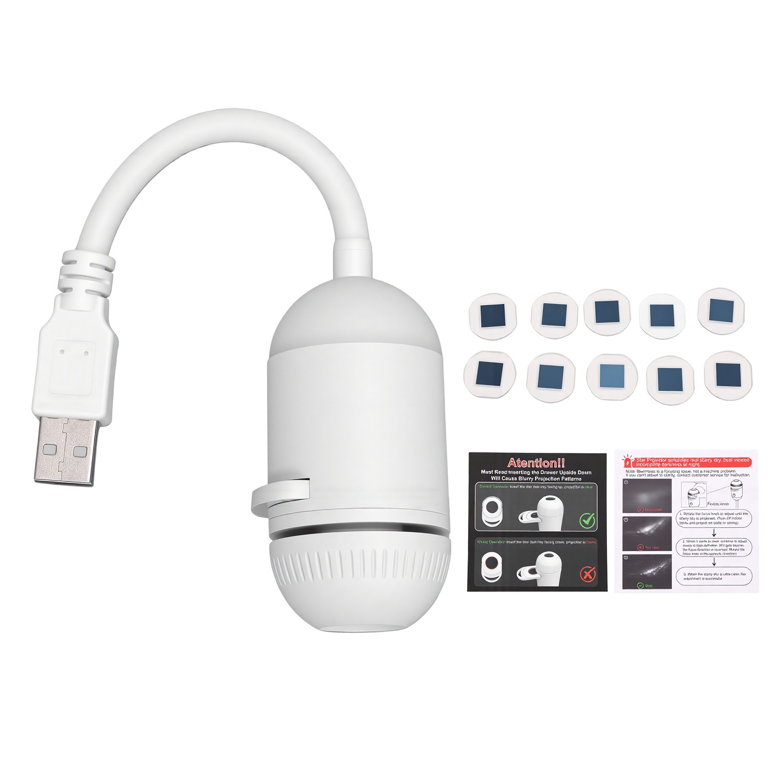 Projecteur D'Étoiles Usb Avec Veilleuse Et 10 Films Coulissants Pour Voiture, Chambre, Mur Ou Plafond. Luminosité Réglable.