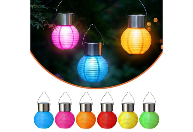 Spetebo LED Lampion Solar Mini Nylon Lampion zum Hängen 10 cm bunt - 6er Set, Solarbetrieben, LED fest integriert, kalt weiß, Dämmerungssensor