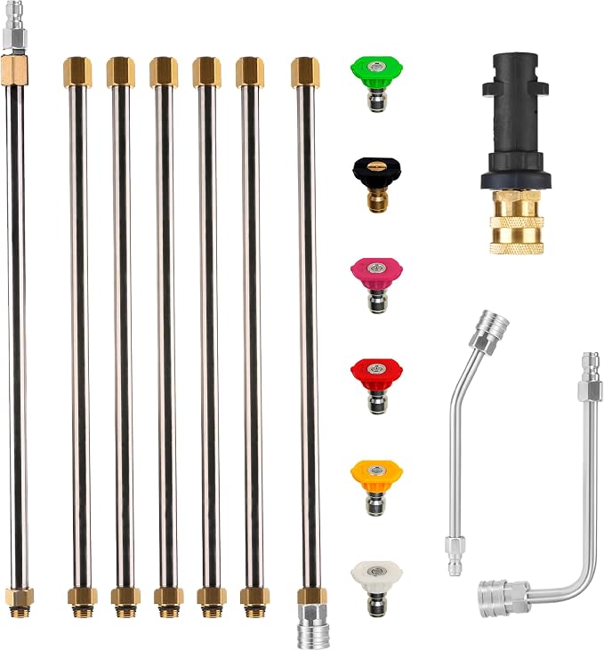 Tool Daily Hochdruckreiniger-verlängerungsset Mit Adapter Für Kärcher K2-k7, 30°/90°-biegestangen, Dachrinnenreinigungswerkzeug, 1/4"-schnellanschluss, 6 Düsenaufsätzen, 280 Bar