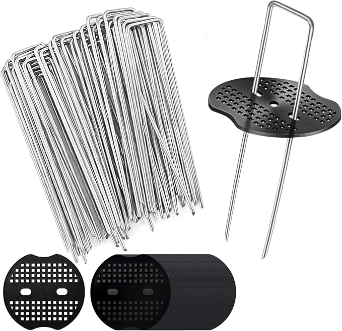 Packung Mit 50 + 50 Pufferscheiben Für Unkrautvlies (150 X 40 Mm, Ø 2,5 Mm), Verzinkte Bodenanker, Feste Unkrautvlies-heringe, Robuste Metall-zeltnägel