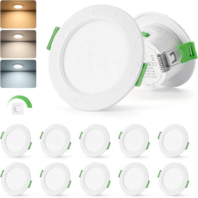 Leselux 7w Dimmbare Led-einbaustrahler, 55–68 Mm Einbautiefe, Extraflache Deckeneinbaustrahler, Warmweiß (3000k), Neutralweiß (4000k), Kaltweiß (6000k), Schutzart Ip44, Geeignet Für Bad, Küche Und Woh