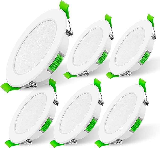 6er-set Led-einbaustrahler, 75 Mm Lochdurchmesser, 5 W, Deckeneinbaustrahler, Warmweiß (3000 K), Neutralweiß (4000 K), Kaltweiß (6500 K), Einstellbar, 220 V, Ip44, Für Bad Und Küche, Rund, Flach