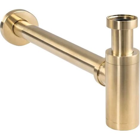 Pollini Acqua Design – Runder 1 1/4"-waschtischsiphon Aus Gebürstetem Messing In Goldoptik – Inspektionsstopfen Zur Reinigung – Länge 330 Mm – 1 1/4"-anschluss