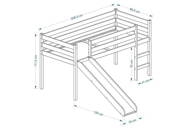 IDIMEX Hochbett BENNY Kinderbett mit Rutsche 90x200 cm aus Massivholz Weiß