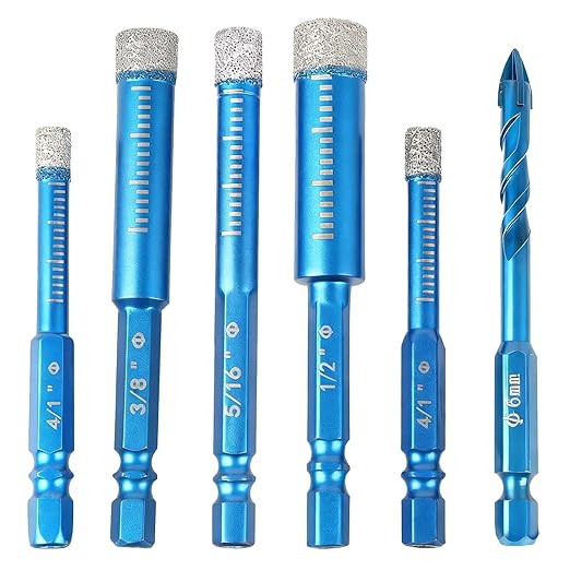 Diamantbohrer-set Für Fliesen, 6-teiliges Diamantbohrer-set Mit Sechskantschaft – 6/8/10/12 Mm Bohrer + 6 Mm Hartmetallbohrer Für Keramik, Granit, Glas, Porzellan, Fliesen, Ziegel Und