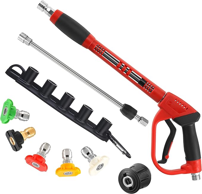 Tool Daily Hochdruckreinigerpistole Mit Adapter Für Kärcher K2, K3, K4, K5, K6 Und K7, Ersatzlanze, Verlängerungsrohr, 5 Düsenaufsätze, M22-anschluss (14 Mm), 1 Meter, 350 Bar