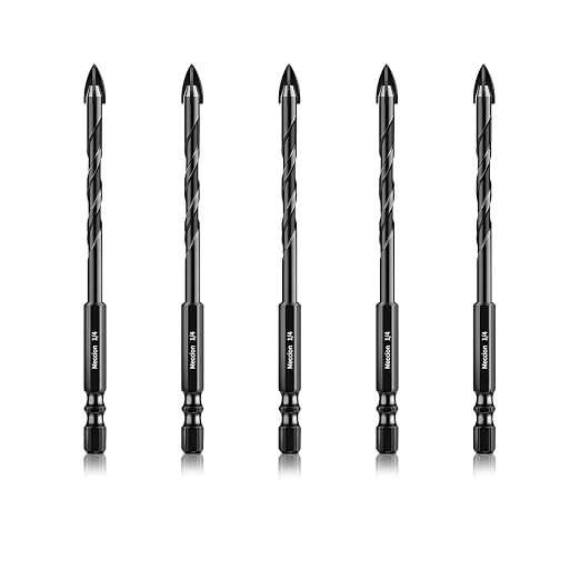 Meccion 5-teiliges Hartmetall-mehrzweck-steinbohrer-set, 6,35 Mm X 10,9 Cm, Kreuzspitze, Für Fliesen, Keramik, Glas, Porzellan, Beton, Zement, Holz Und Kunststoff