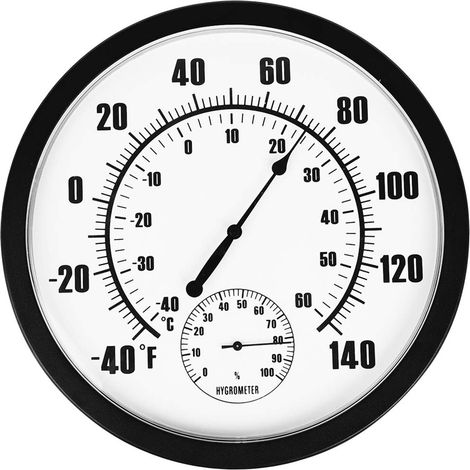 Thermometer Hygrometer - 10 Inch Wall Mounted Indoor Outdoor - Dual Scale Celsius Fahrenheit - -40 To 50 °c - 0 To 100 %rh - No Battery Required - 1 Piece