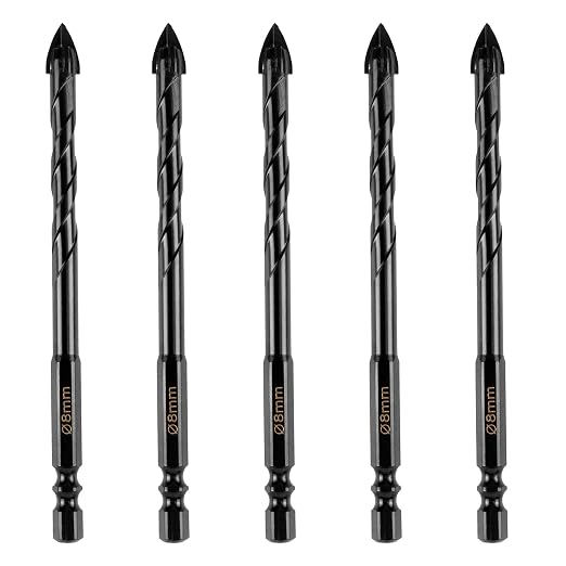 Set Mit 5 Fliesenbohrern – Hartmetallspitze – Für Fliesen, Ziegel, Glas, Porzellan, Holz Und Zement – Größe 8 Mm