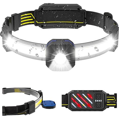 Wiederaufladbare Led-stirnlampe, 1200 Mah Akku, Verstellbar, Wasserdicht, Zum Laufen, Gehen Und Radfahren [energieklasse A+]