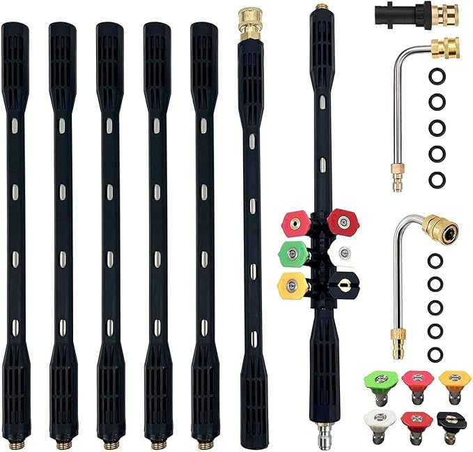 Set Mit 9 Verlängerungsstangen Für Hochdruckreiniger Mit 5 Düsenaufsätzen, 4000 Psi, 1/4"-schnellanschluss, Kärcher-adapter