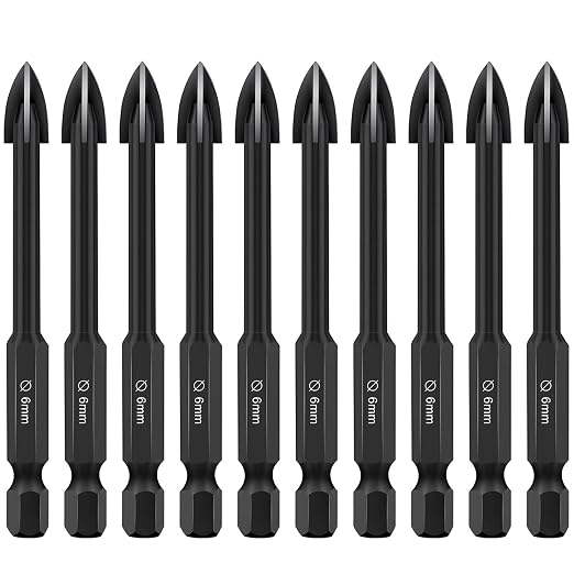Set Mit 10 Bohrern Für Glas Und Fliesen, 1/4"-sechskantschaft, 6 Mm, Vielseitig Einsetzbar, Für Glas, Beton, Mauerwerk, Spiegel Und Keramikfliesen Auf Beton- Und Ziegelwänden