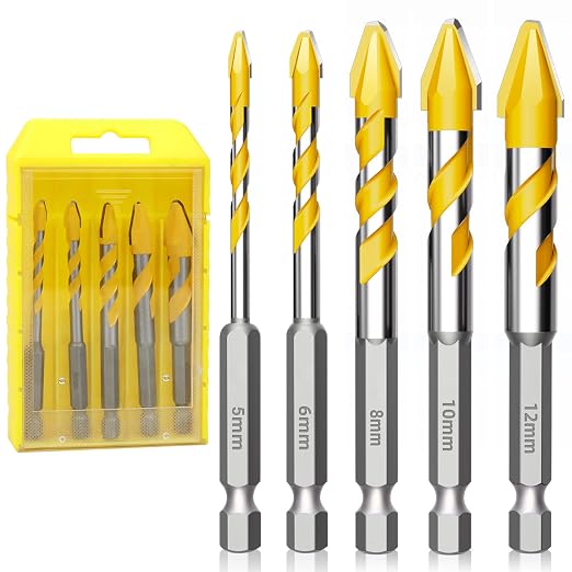 5-teiliges Keramikbohrer-set, 5 Mm/6 Mm/8 Mm/10 Mm/12 Mm Fliesenbohrer, Sechskant-hartmetallbohrer, Für Keramik, Feinsteinzeug, Glas Und Fliesen