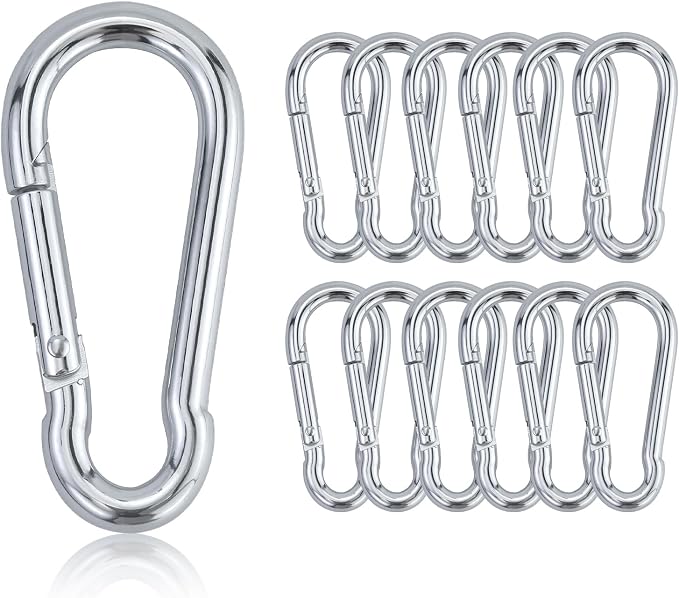 Set Mit 18 Karabinern (6 X 60 Mm) – Maximale Traglast 140 Kg, Verzinkte Kletterkarabiner – Edelstahlkarabiner Für Rucksäcke, Hundeleinen, Camping, Reisen Und Wandern