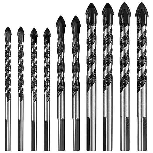 Set Mit 10 Hartmetall-steinbohrern Mit Dreieckiger Spitze Für Porzellan, Fliesen, Beton, Ziegelwände, Holz, Glas Und Kunststoff, Bohrergrößen: 6 Mm/8 Mm/10 Mm/12 Mm