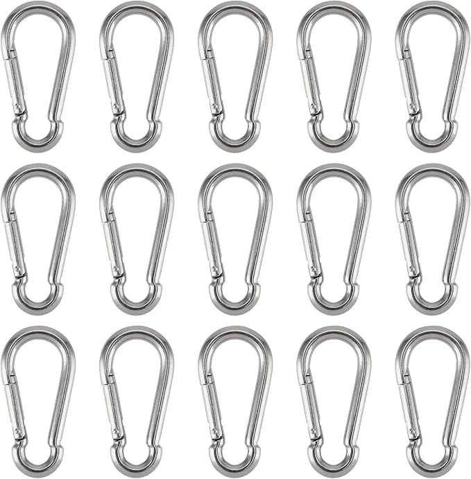 Set Mit 15 Edelstahl-karabinern, 50 Mm X 5 Mm, M5-karabiner, Tragfähigkeit: 45 Kg Für Schaukeln, Hängematten, Sonnensegel Und Seile