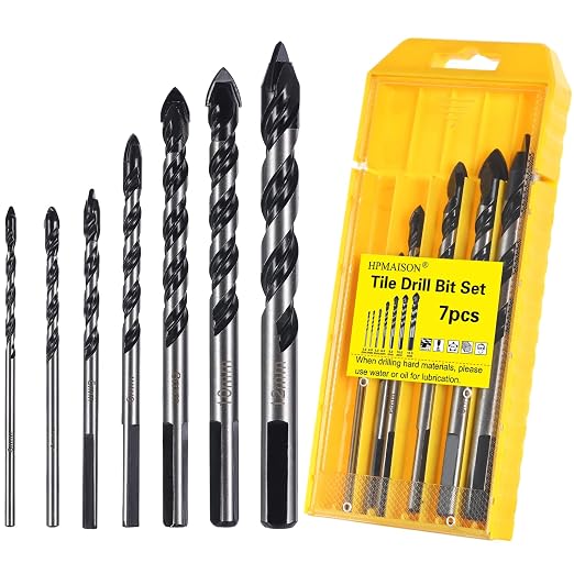 Hpmaison Set Mit 7 Hartmetall-steinbohrern Für Porzellan, Fliesen, Beton, Ziegelwände, Glas, Spiegel, Kunststoff, Mauerwerk Und Holz (3 4 5 6 8 10 12 Mm)